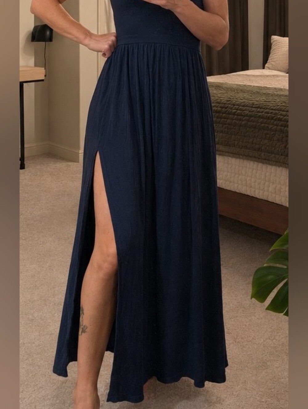 Women's Navy Side-Slit Maxi Skirt